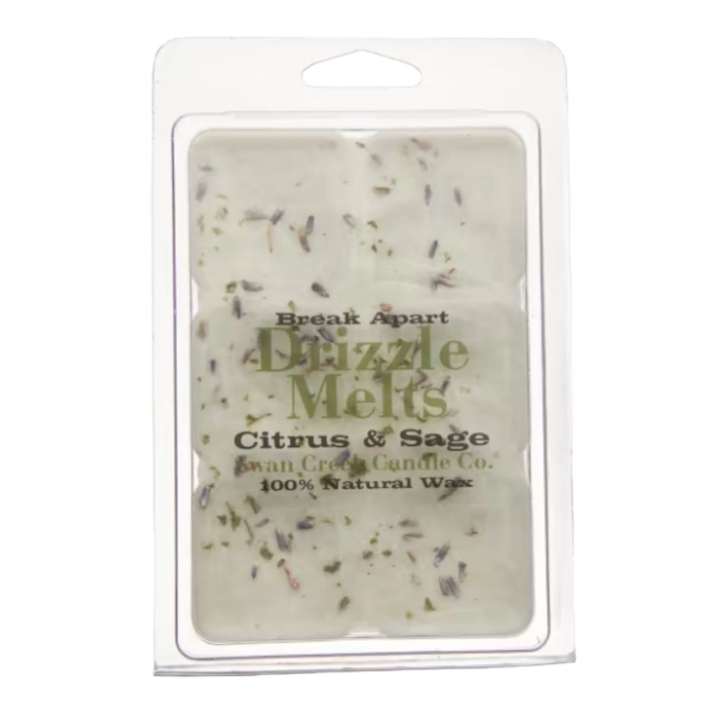 Citrus & Sage wax melts in clear packaging.