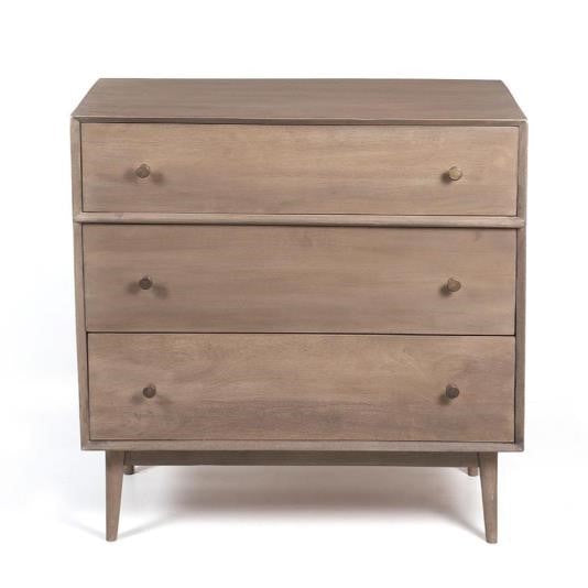 Wooden three-drawer chest with simple round knobs.