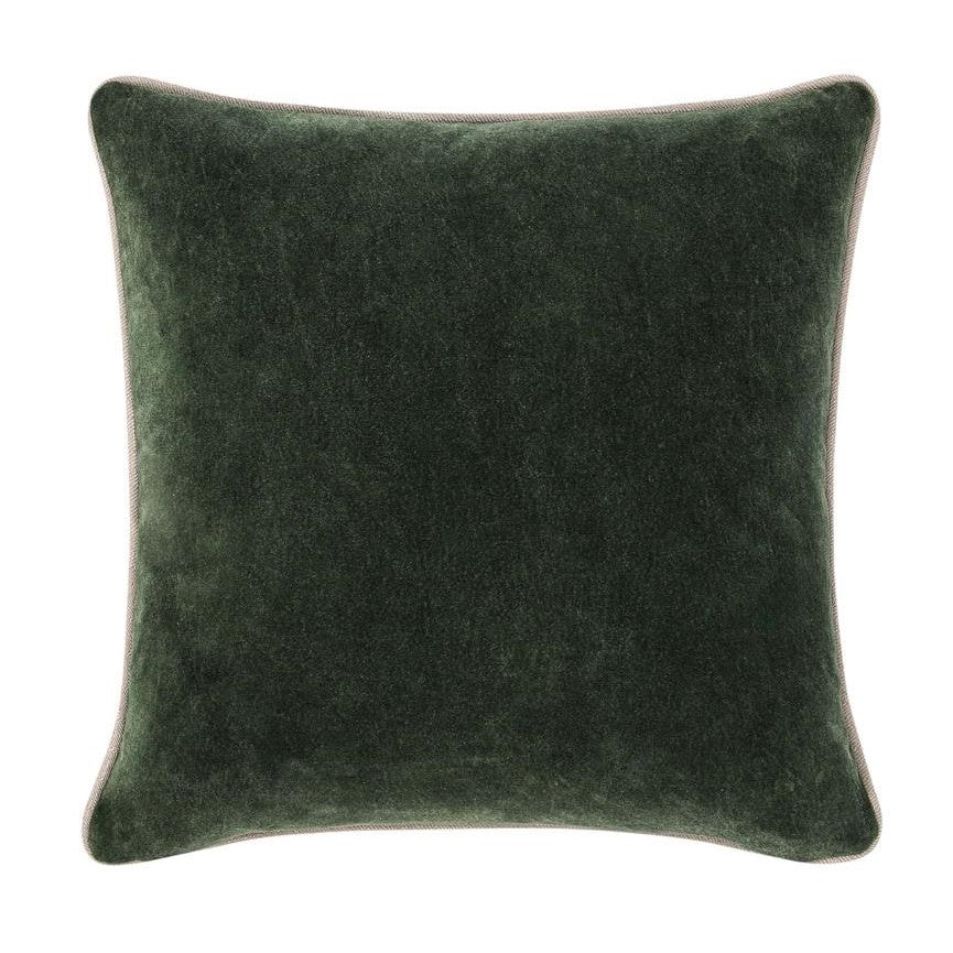 Dark green square velvet cushion.