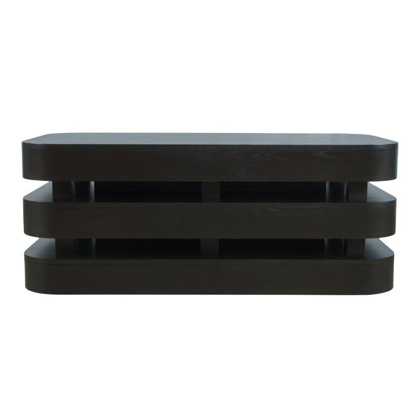 Modern dark wooden stacked coffee table.