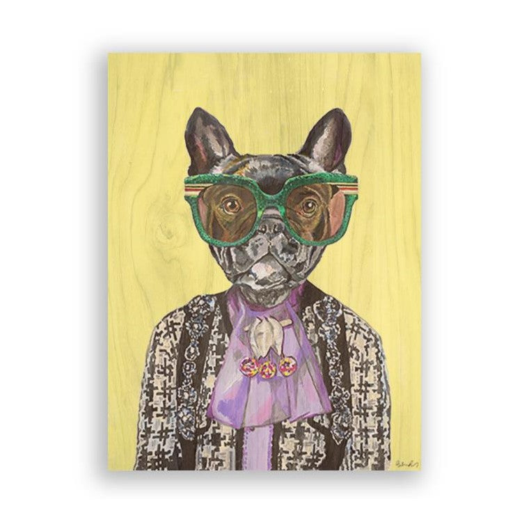 Picture of "Gucci Frenchie on Yellow" Wood Block Art Print