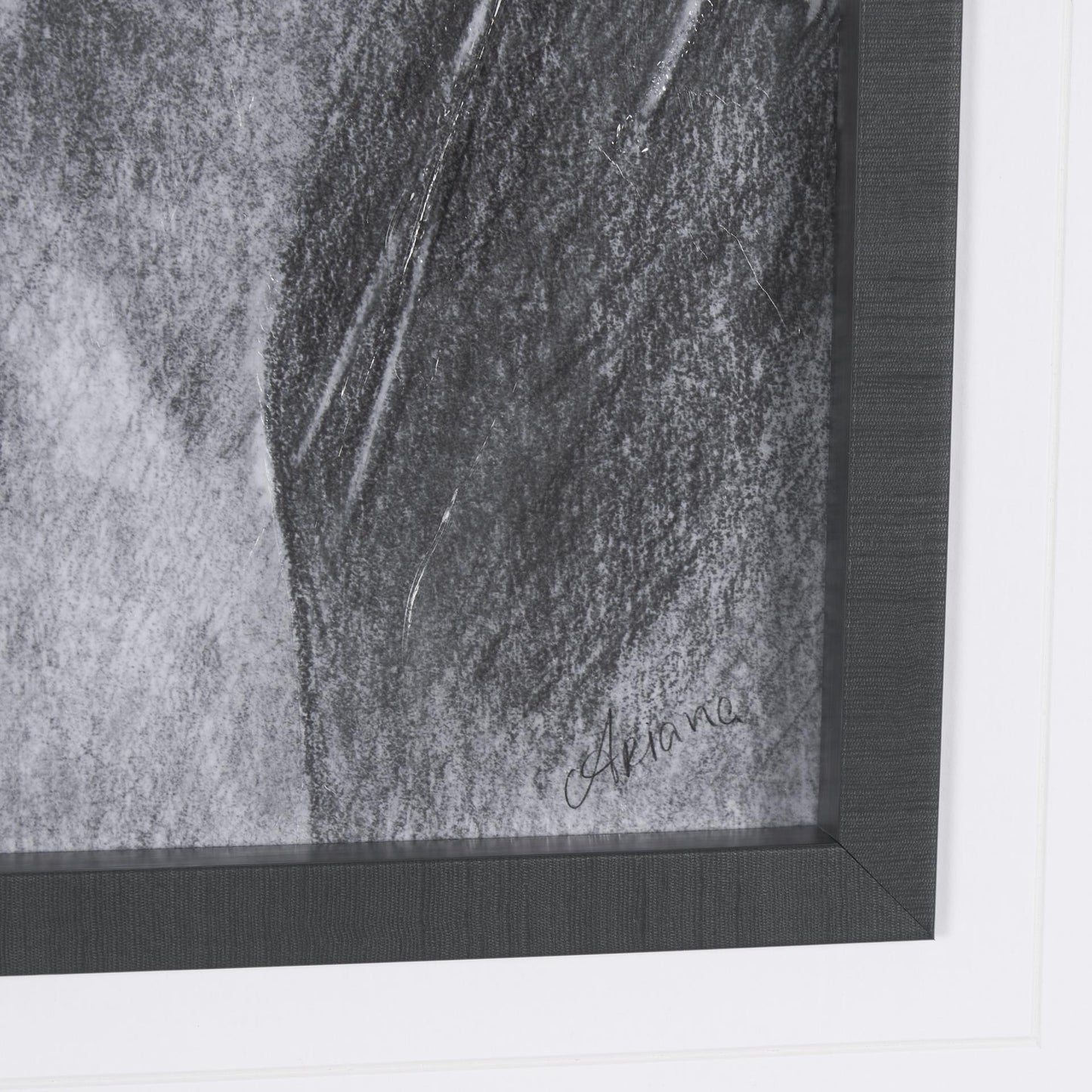 Black and white artwork with a signature in the corner.