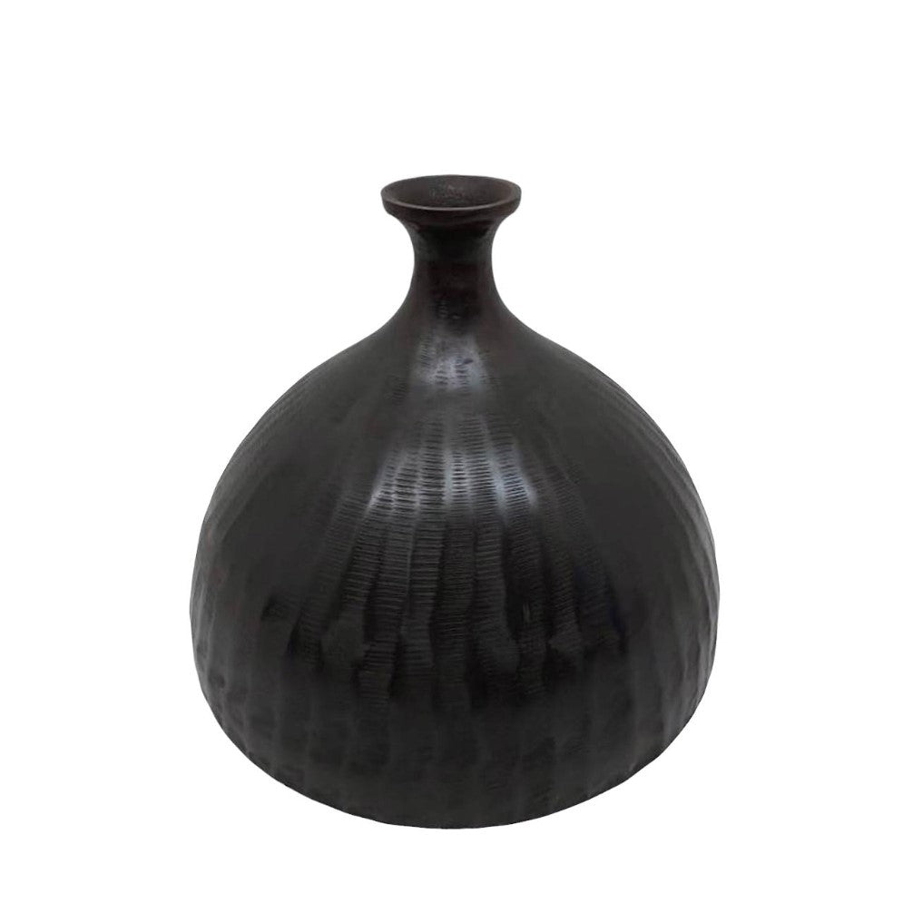 Textured black ceramic vase with a narrow neck.