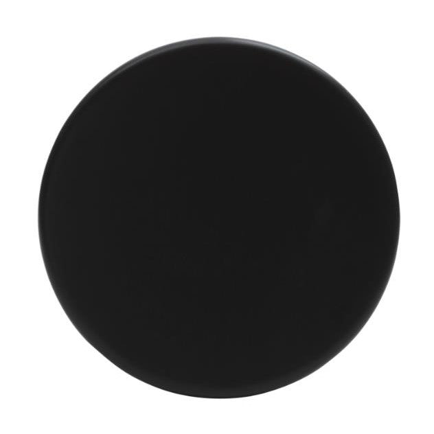 A solid black circle on a white background.
