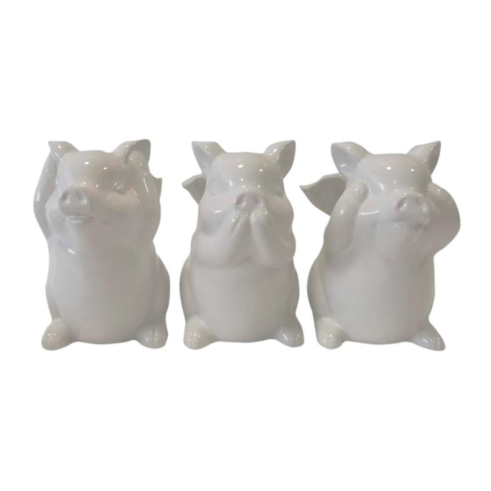 Picture of Set of 3 No Evil Angel Pigs White