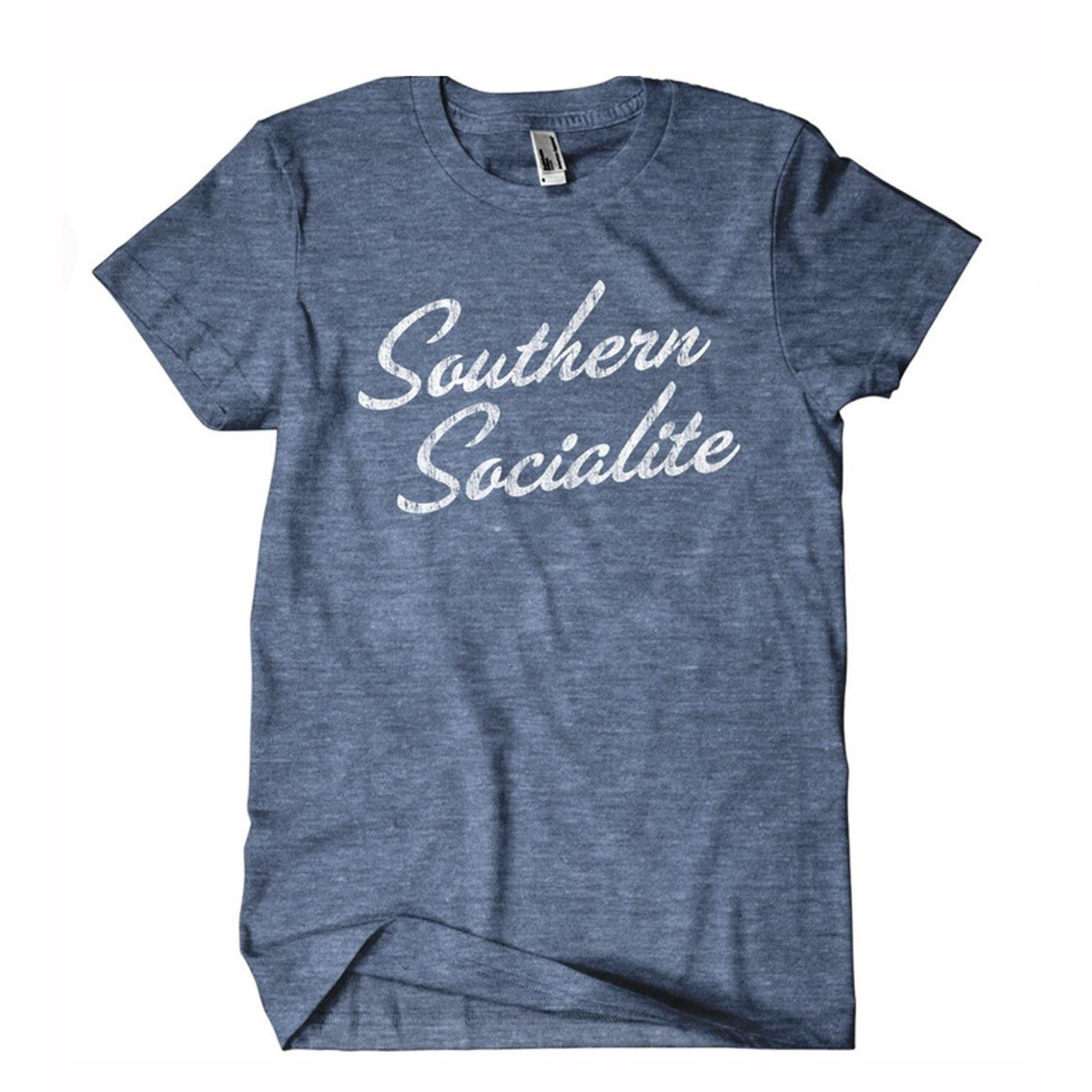 Blue t-shirt with "Southern Socialite" in white script.