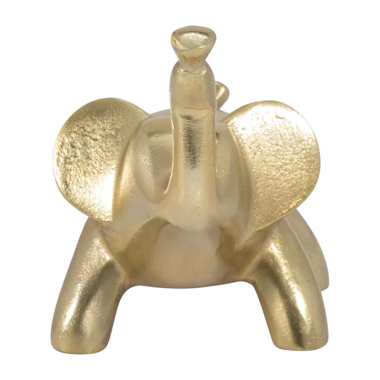 Golden elephant figurine with raised trunk.