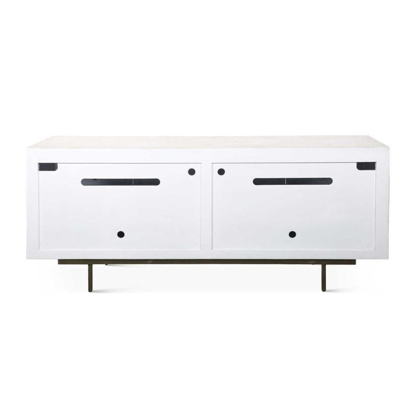 White modern sideboard with minimalist design and metal legs.