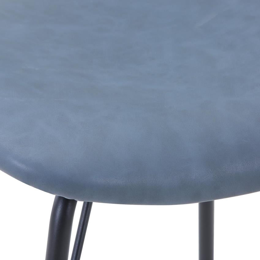Blue cushioned stool with black metal legs.