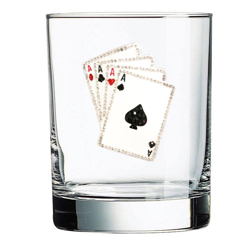 Glass with four aces design.