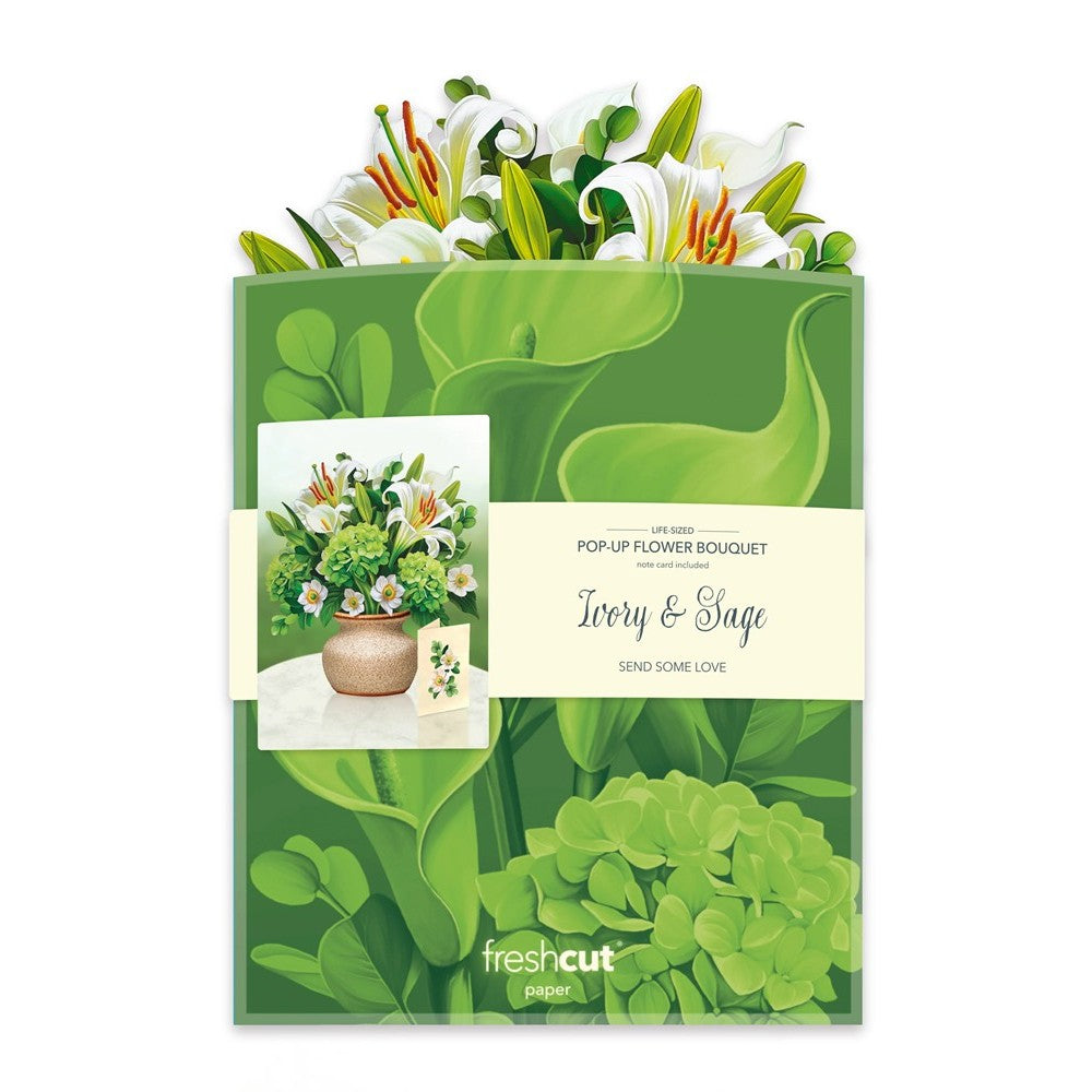Pop-up flower bouquet with lilies and greenery.