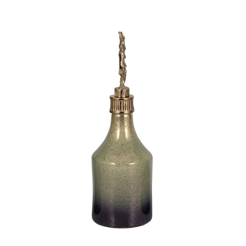Antique glass bottle with bronze stopper.