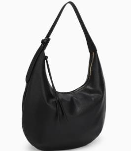 Black leather shoulder bag with a curved design.