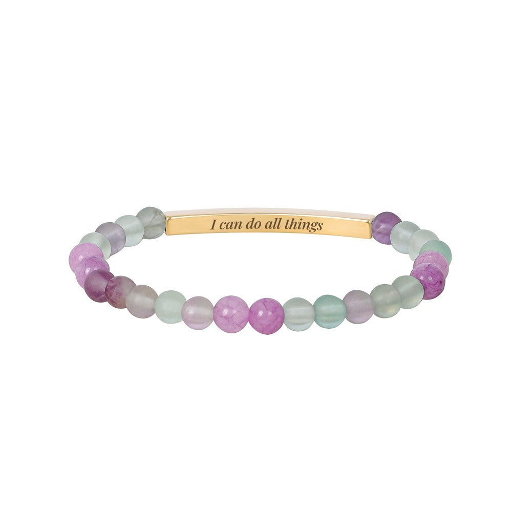 Beaded bracelet with an inspiring engraved message.