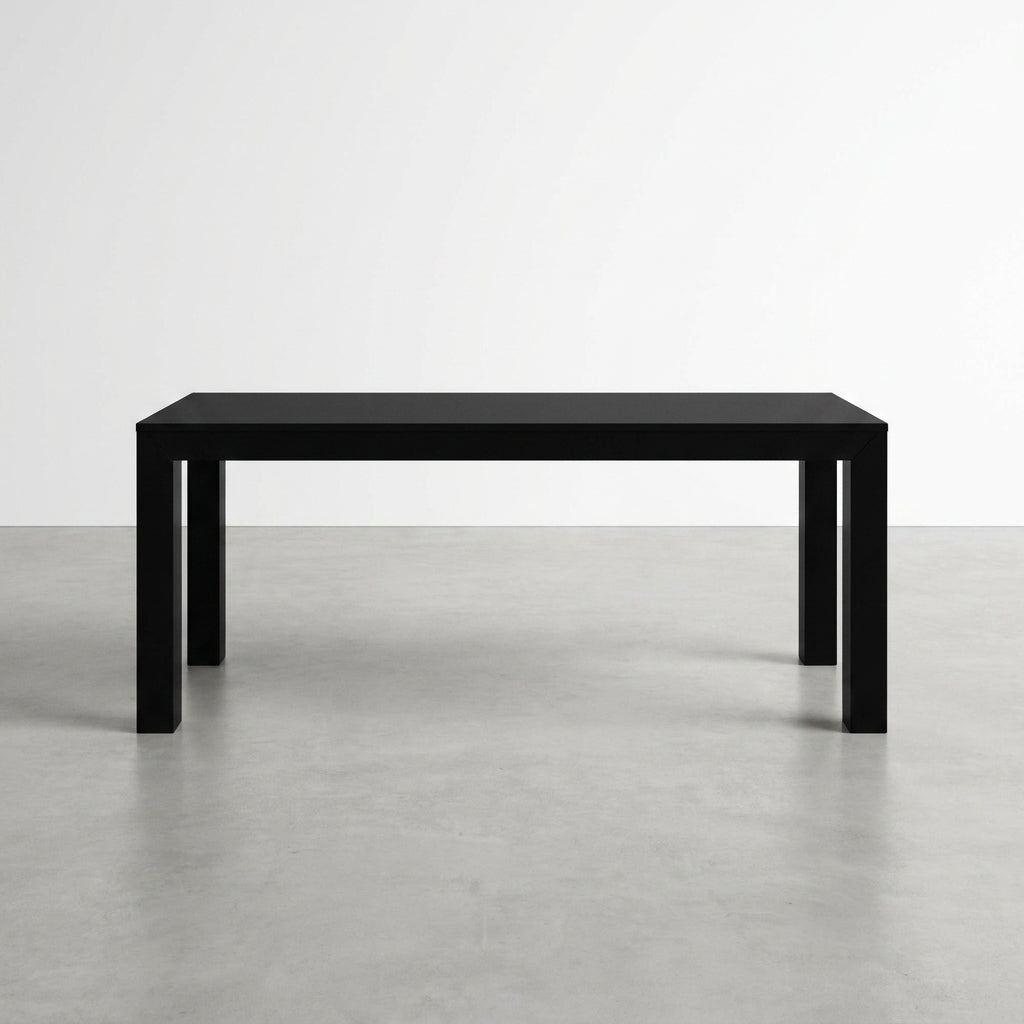 Black rectangular table with minimalist design.