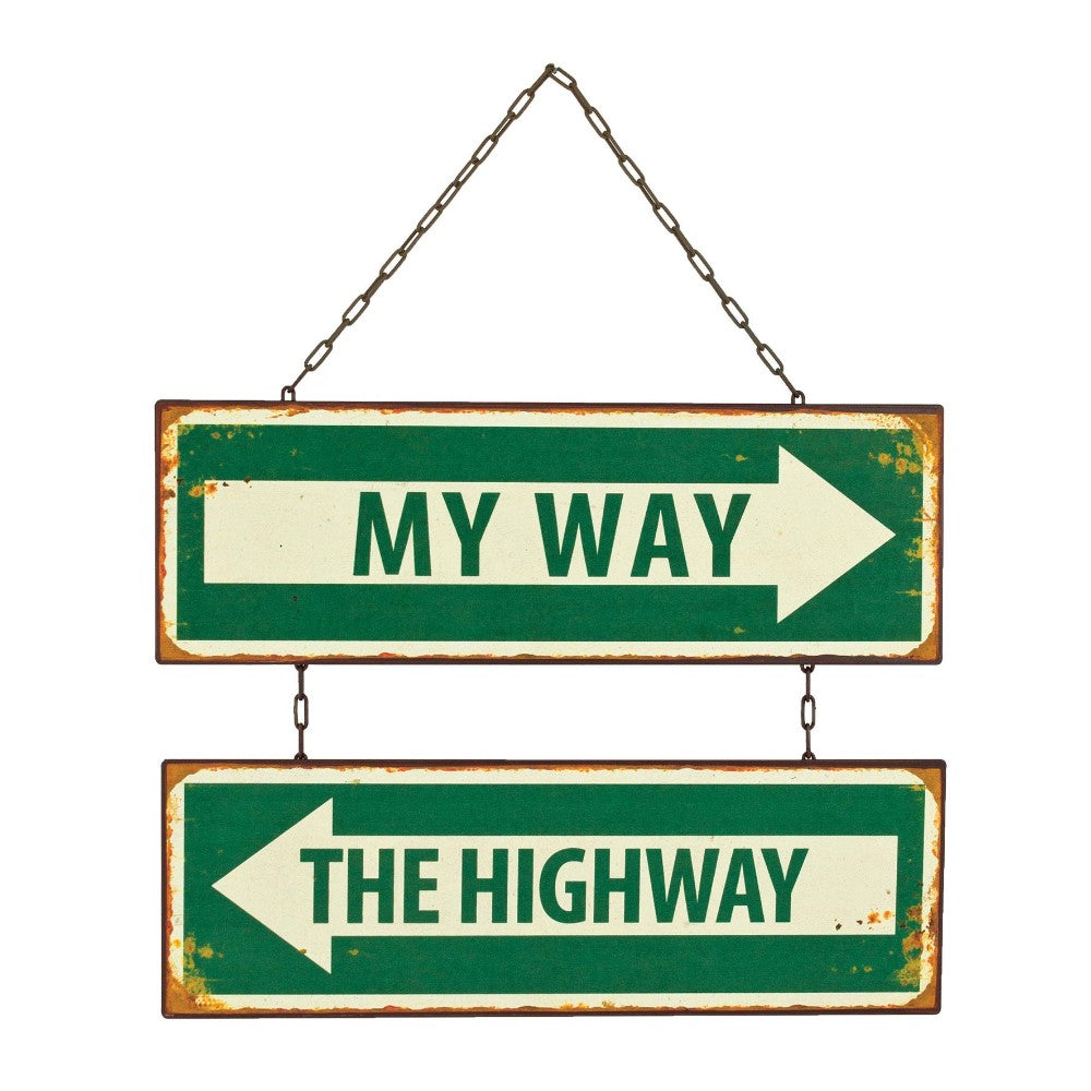 Green vintage signs: "MY WAY" right, "THE HIGHWAY" left.