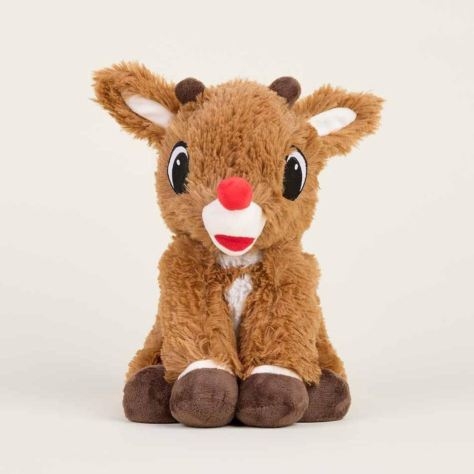 Brown reindeer plush with a bright red nose.