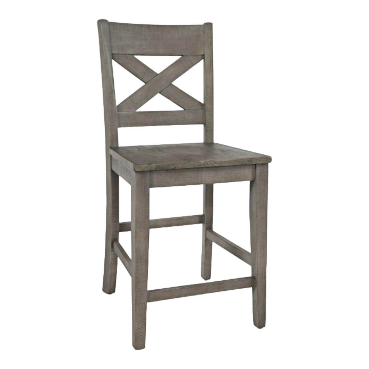 Rustic wooden chair with X-back design.