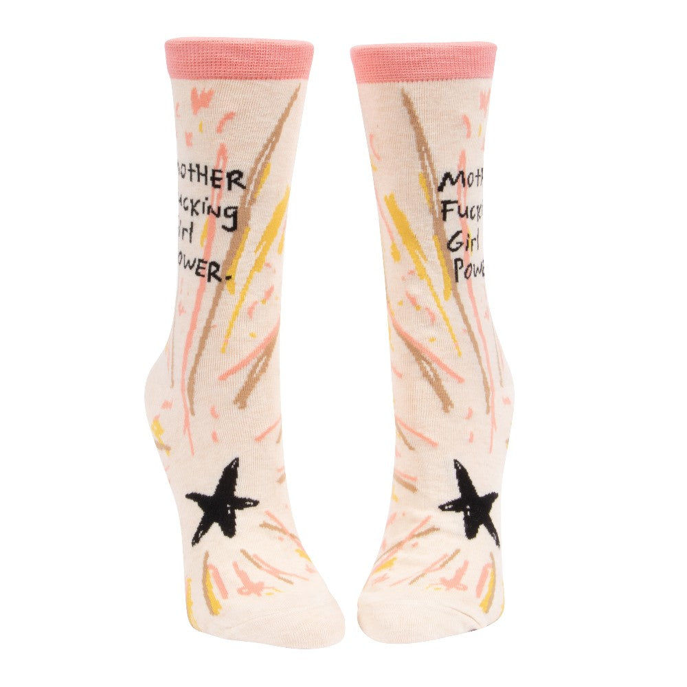 Colorful socks with stars and empowering text.