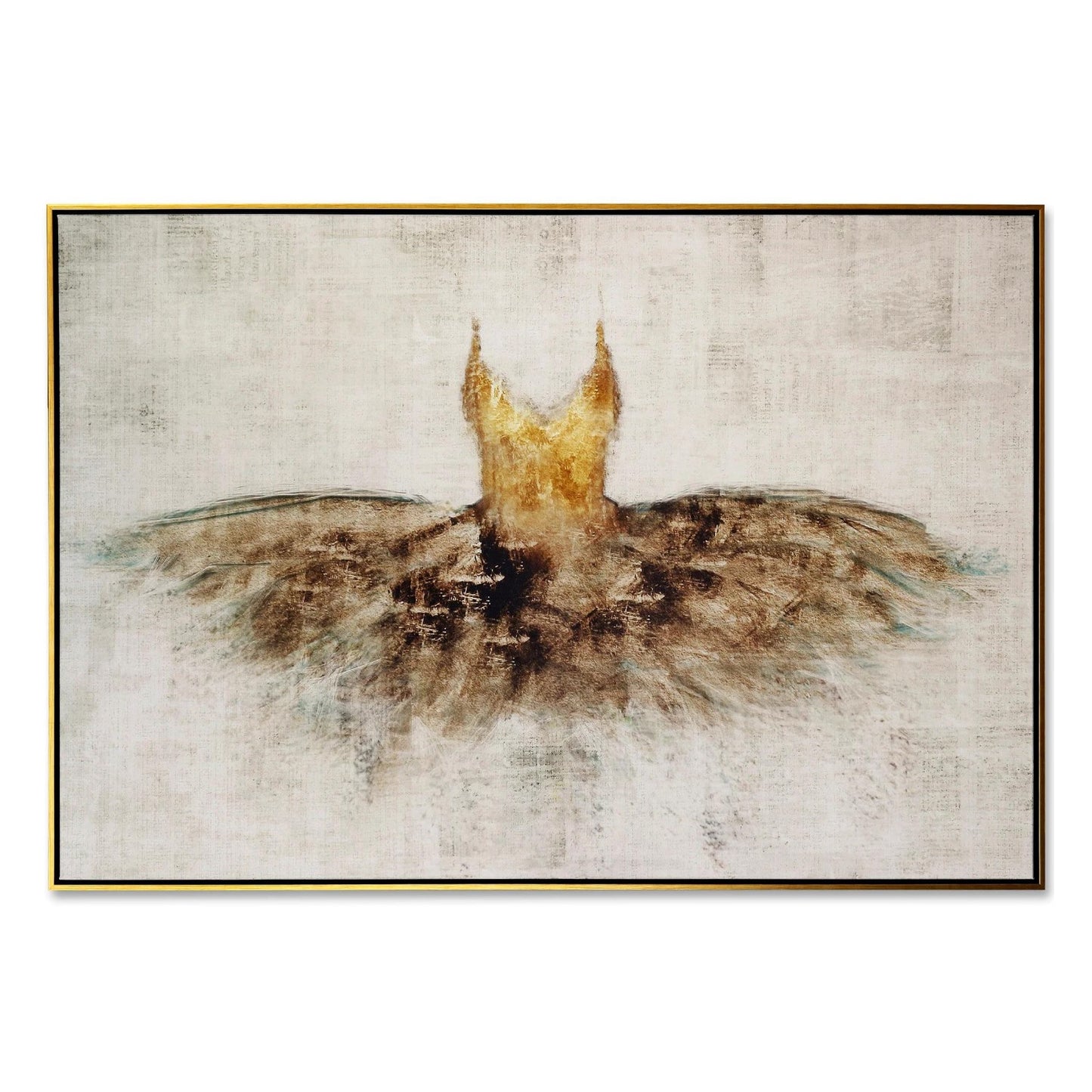 Abstract art of a bird with spread wings in earthy tones.