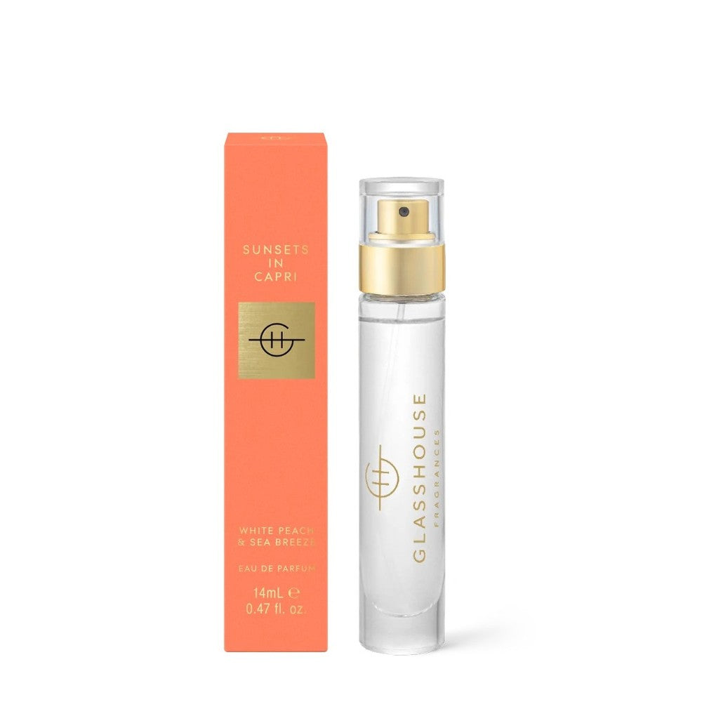 Perfume and box: "Sunsets in Capri" with gold accents, 14mL.