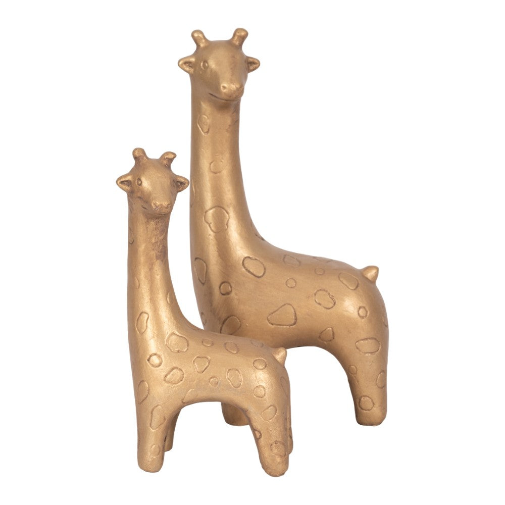 Two golden giraffe figurines with a minimalist design.