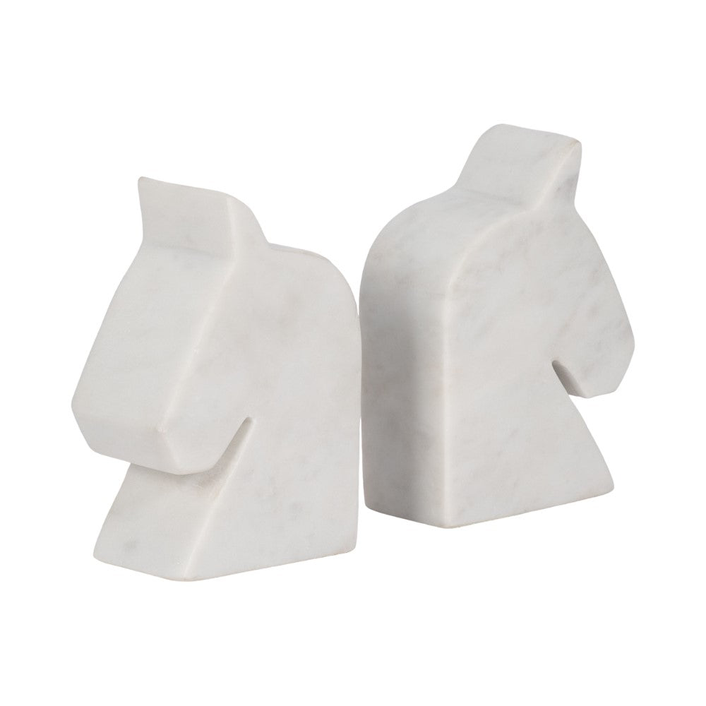 White marble horse head bookends.
