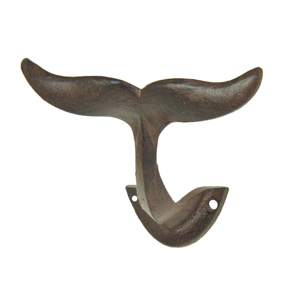 Bronze whale tail hook with mounting holes.