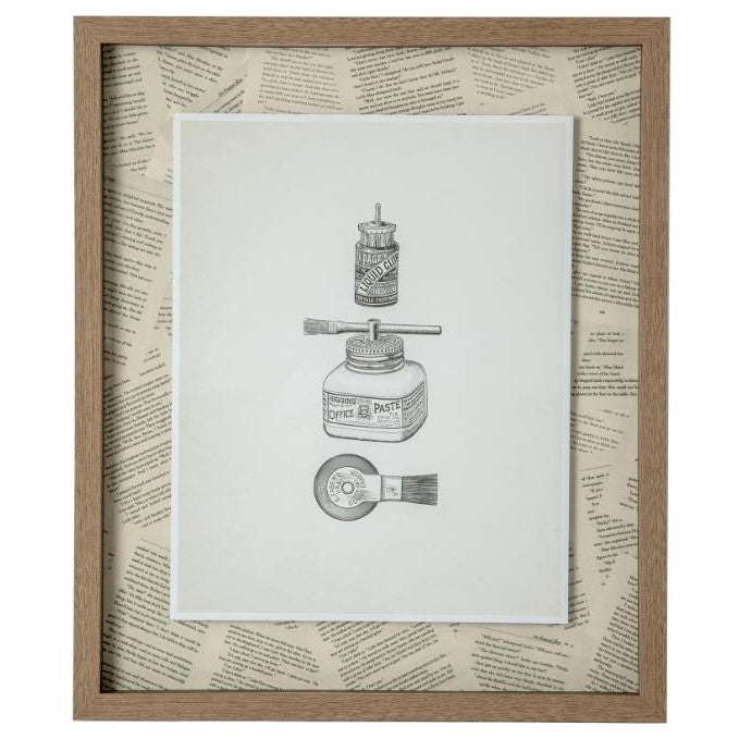 Illustration of vintage paste supplies, framed with pages.
