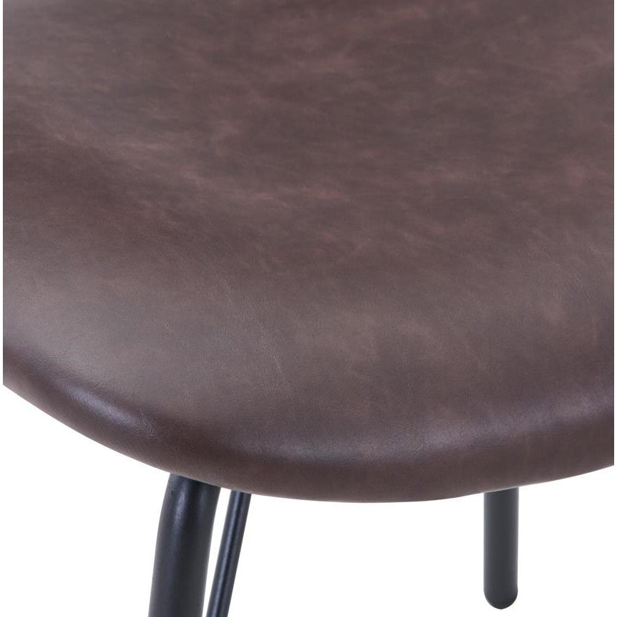 Brown leather chair seat with black metal legs.