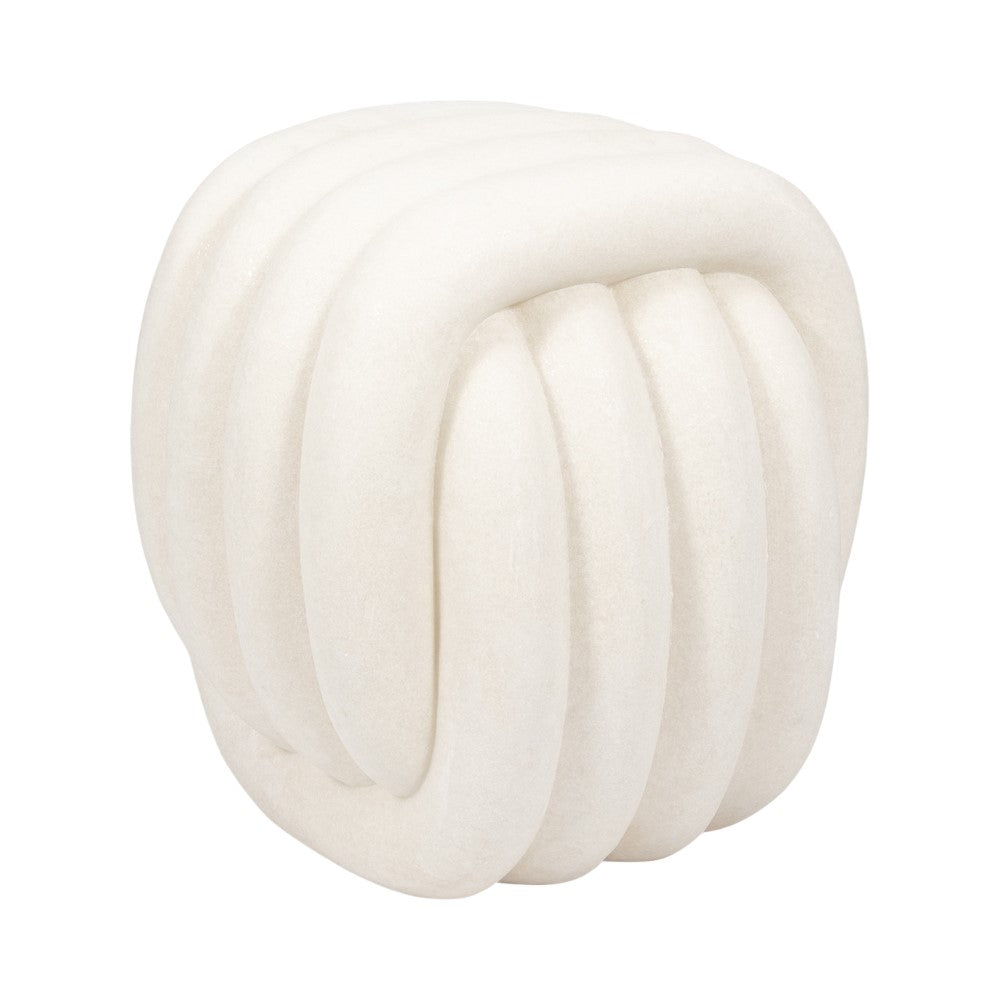 White, plush, knot-shaped decorative pillow.