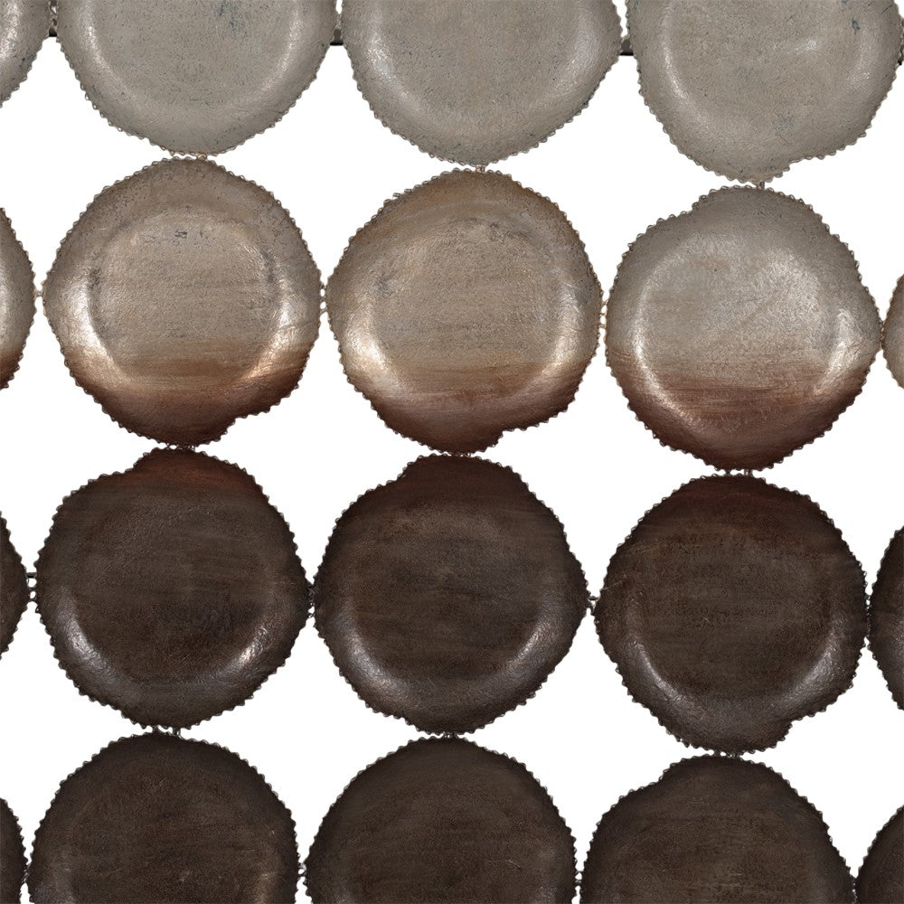 Patterned metal circles, creating an organic textured grid.