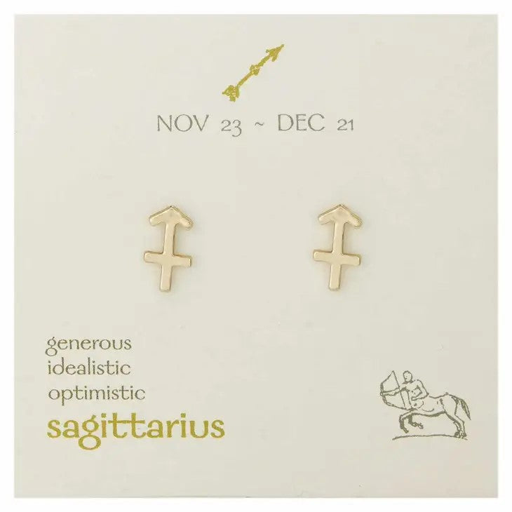 Sagittarius earrings with traits: generous, idealistic, optimistic.