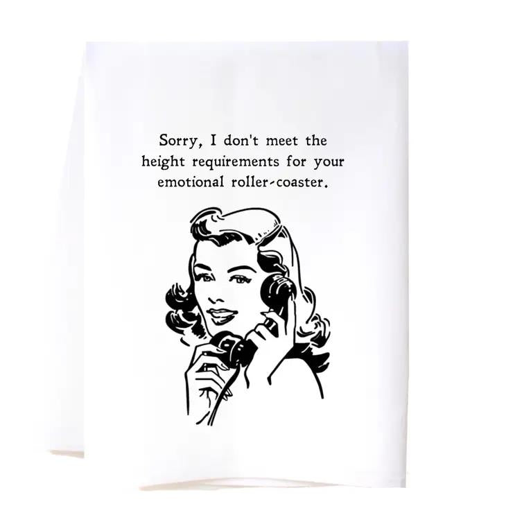 Retro illustration with a humorous quote about emotional rollercoasters.