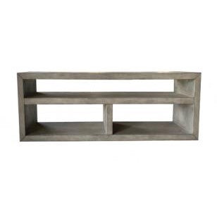 Rectangular, two-shelf concrete console table with a central divider.
