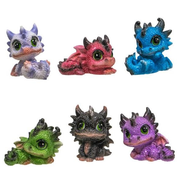 Colorful baby dragon figures in various poses and shades.