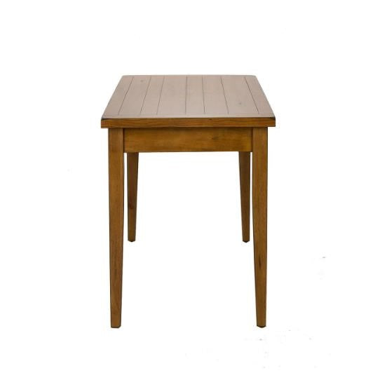 Rectangular wooden table with four sturdy legs.