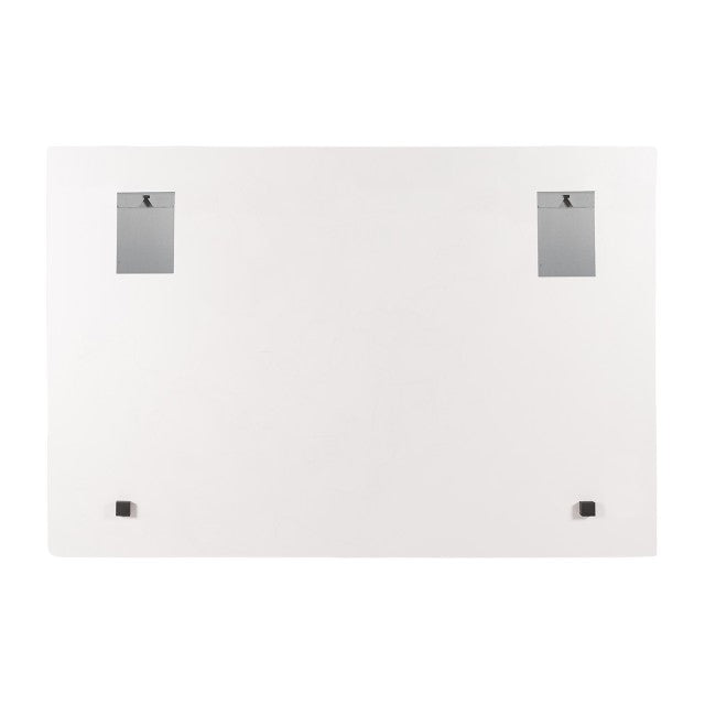 Rectangular glass panel with square mounts and indentations.