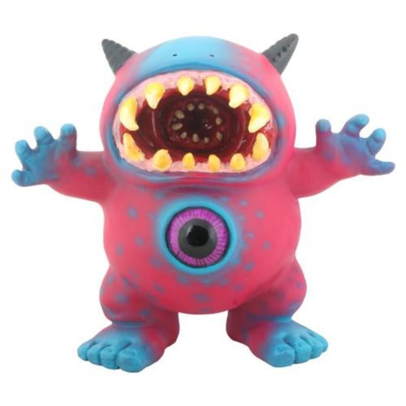 Colorful monster toy with a big mouth and one eye.