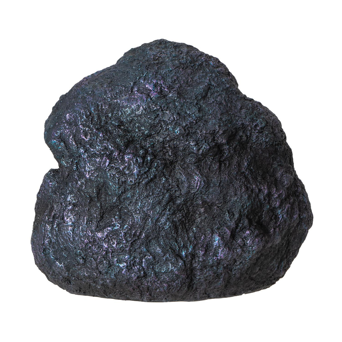 Dark, iridescent rock with a rough texture and bluish-purple sheen.