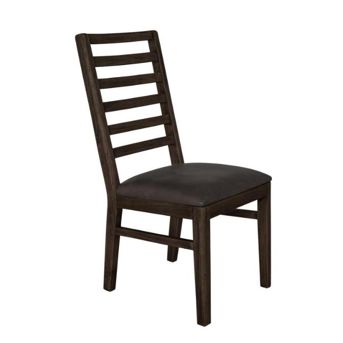 Dark wooden chair with a ladder-back design and cushioned seat.