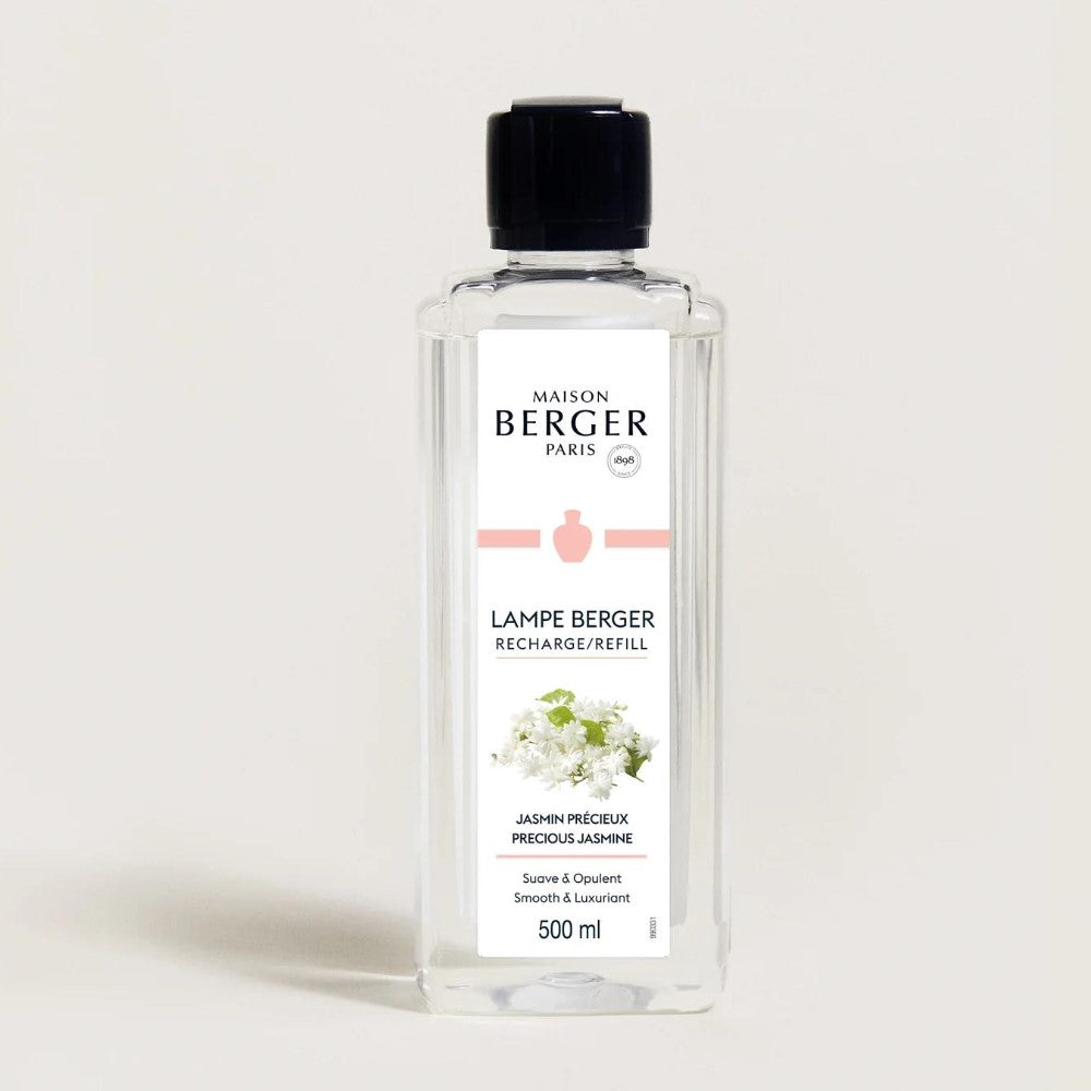 Clear bottle of Maison Berger fragrance refill, Precious Jasmine, 500 ml.