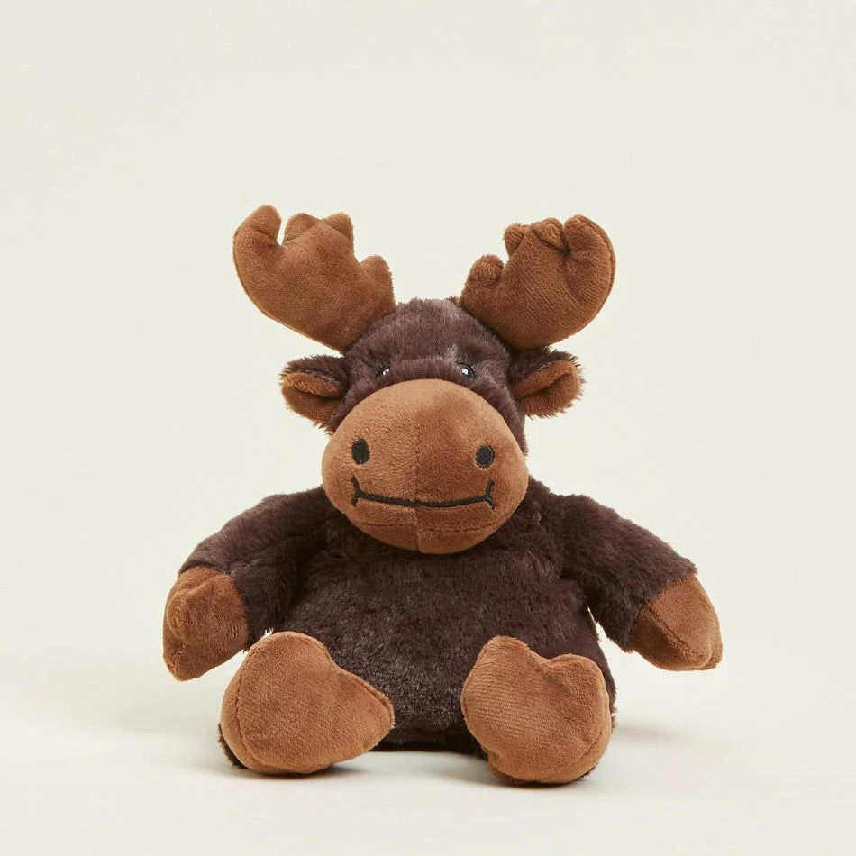 Cute brown moose plush toy with big antlers and a friendly smile.