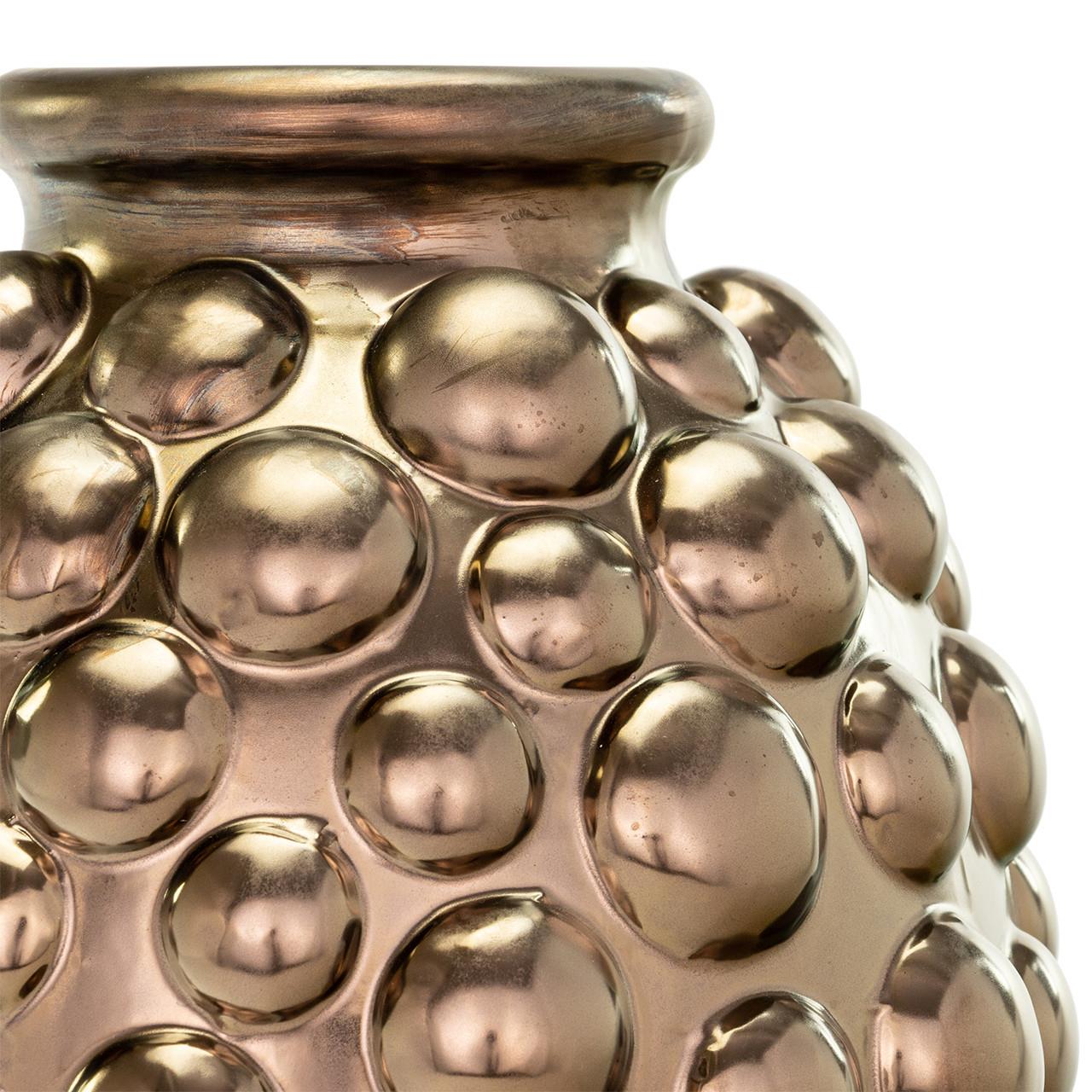 Bronze vase with reflective, bubble-like texture.