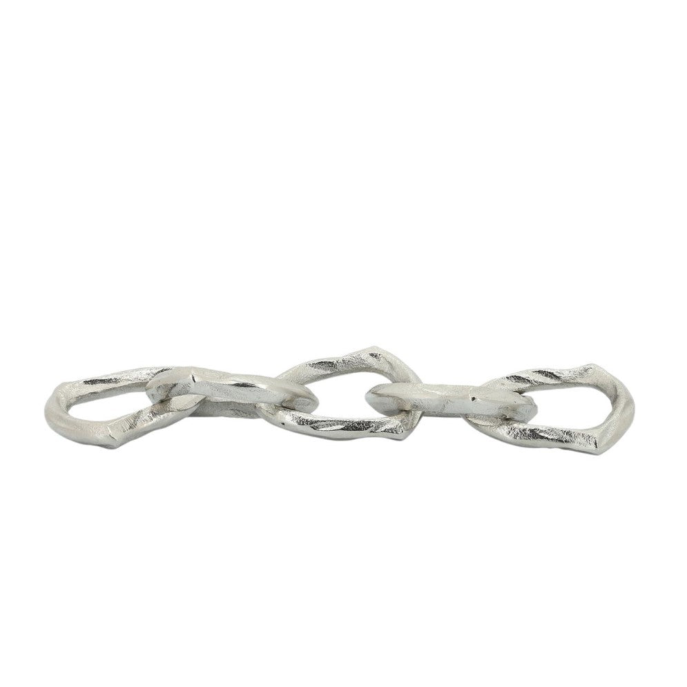 Silver twisted chain links on a white background.
