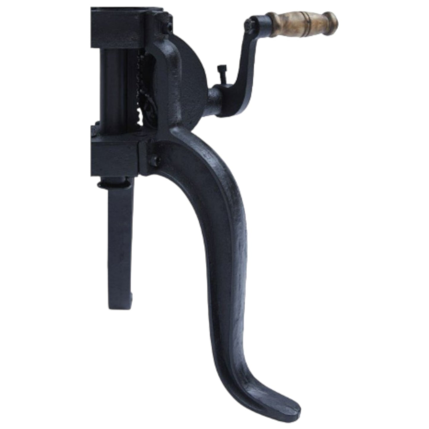 Old-fashioned metal hand-crank drill.