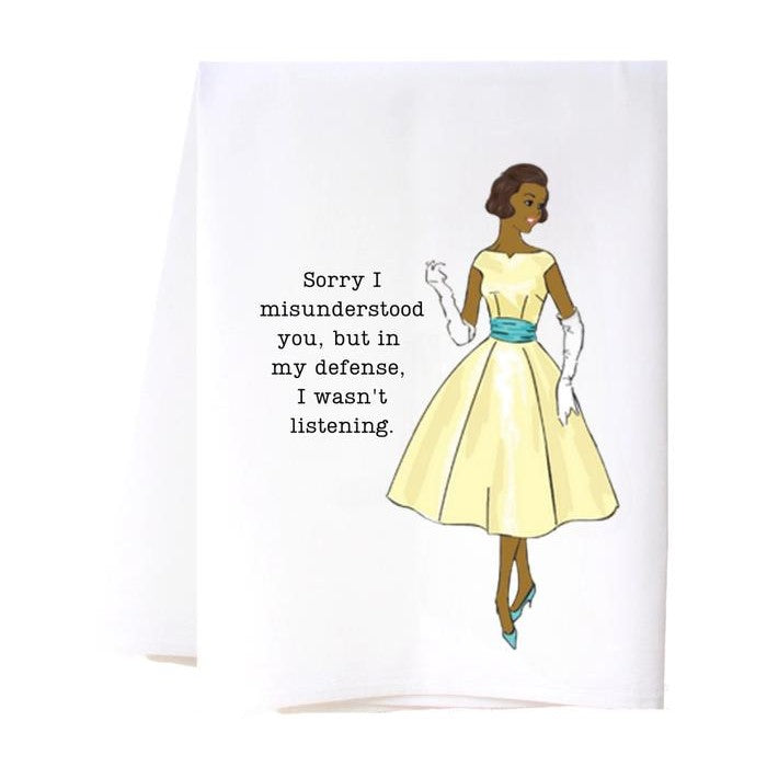 Retro style woman with humorous quote about not listening.