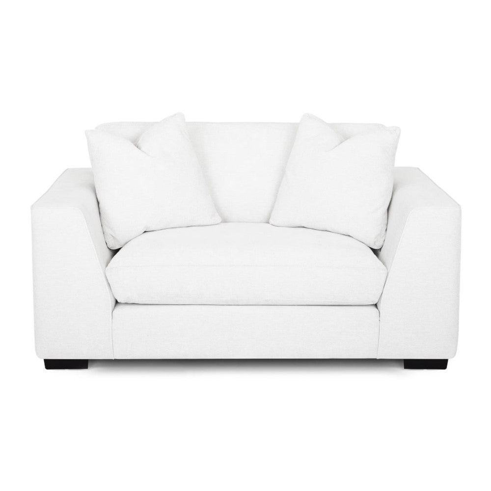White loveseat with two large cushions.