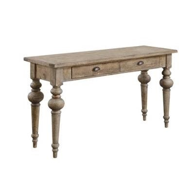 Wooden console table with two drawers and turned legs.