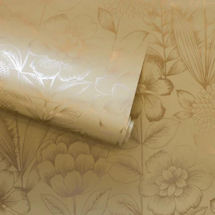 Picture of Tempaper Homestead Floral Metallic Marigold Single Roll Wallpaper